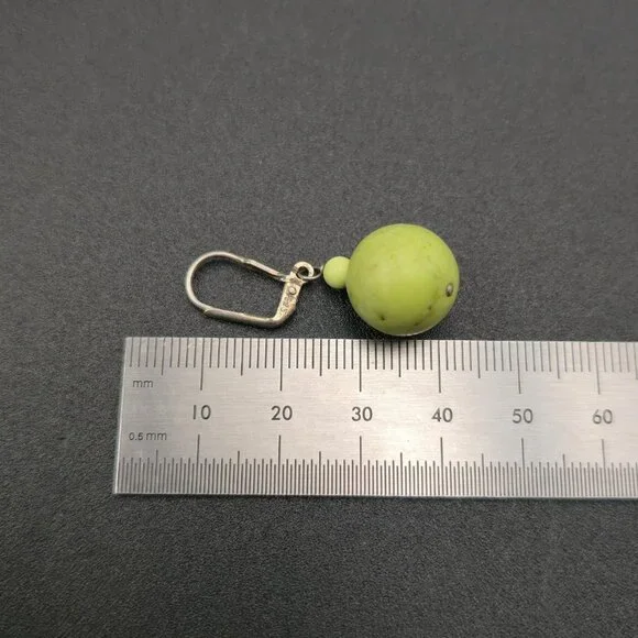 Sterling Silver Green Stone Sphere Dangle Earrings A6778 - Picture 4 of 5